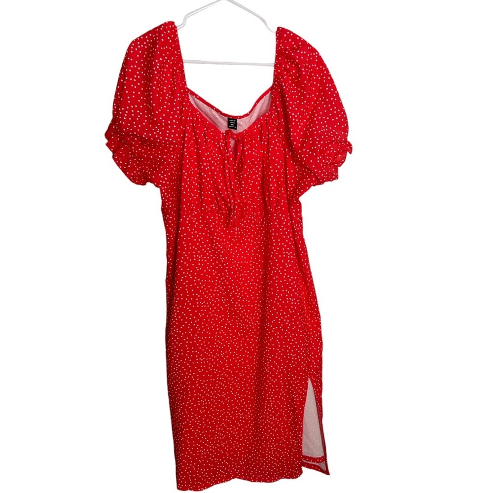 SHEIN Curve Red Polka Dot Dress with Slit